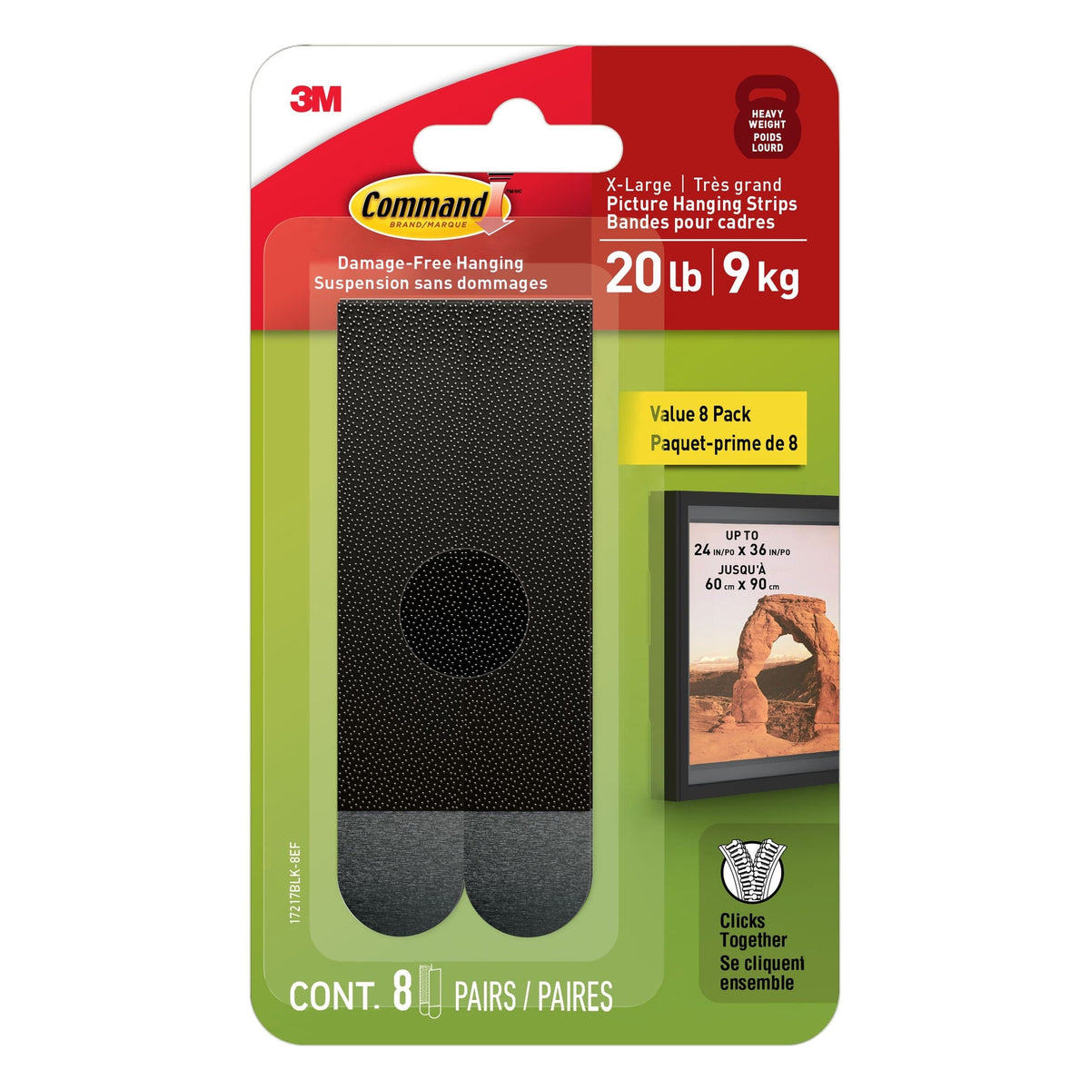 Command 20-lb Black Picture Hanging Strips Value Pack, 17217BLK-8EF | 8 Pairs, X-Large Strips