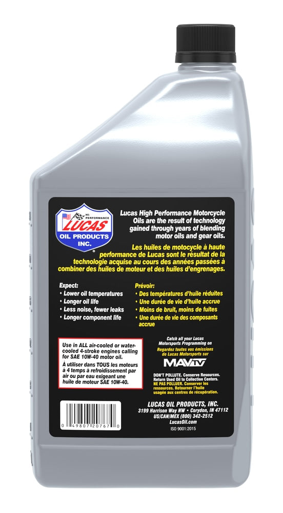 Lucas Oil High Performance Motorcycle Oil SAE, 946-mL