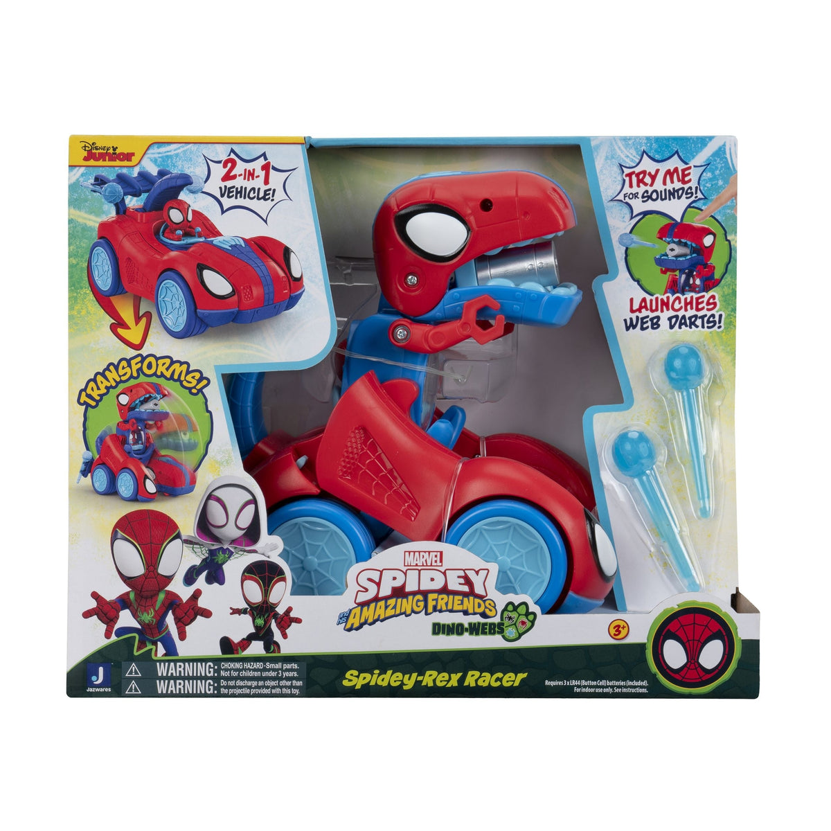 Marvel Spidey & His Amazing Friends Spidey-Rex Racer Vehicle, 2-in-1, Darts Included, Ages 3+
