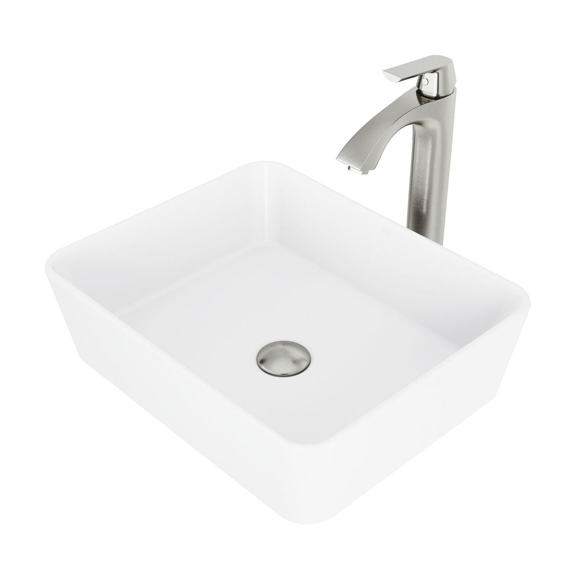VIGO Marigold MatteStone White Bathroom Sink/Basin Set with Linus Faucet and Rectangular Composite Vessel