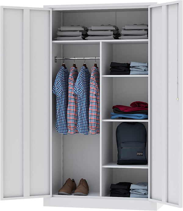 Metal Storage Cabinets Locker with Lock Door, 72'' Clothing Coat Steel Storage Freestanding Wardrobe for Office, Home, School, Employee,Gym,Fire Department (1PC-Black) E0