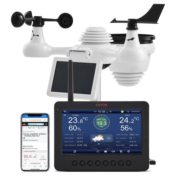 VEVOR 7-in-1 Wireless Weather Station with Wi-Fi,7 in TFT Colorful Display, Solar-Powered Outdoor Sensor, Indoor Outdoor Monitoring, Includes... P2