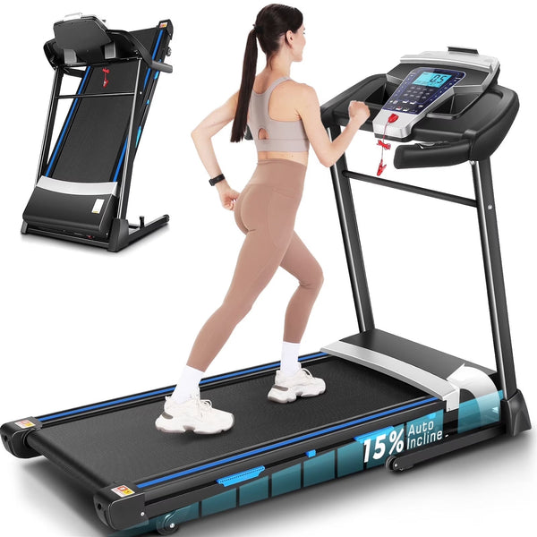 ANCHEER Folding Treadmill with 15% Auto Incline,3.25HP Ultra-silent Motor, Speed Range of 0.6~10MPH,300lb Capacity, APP Bluetooth... U1