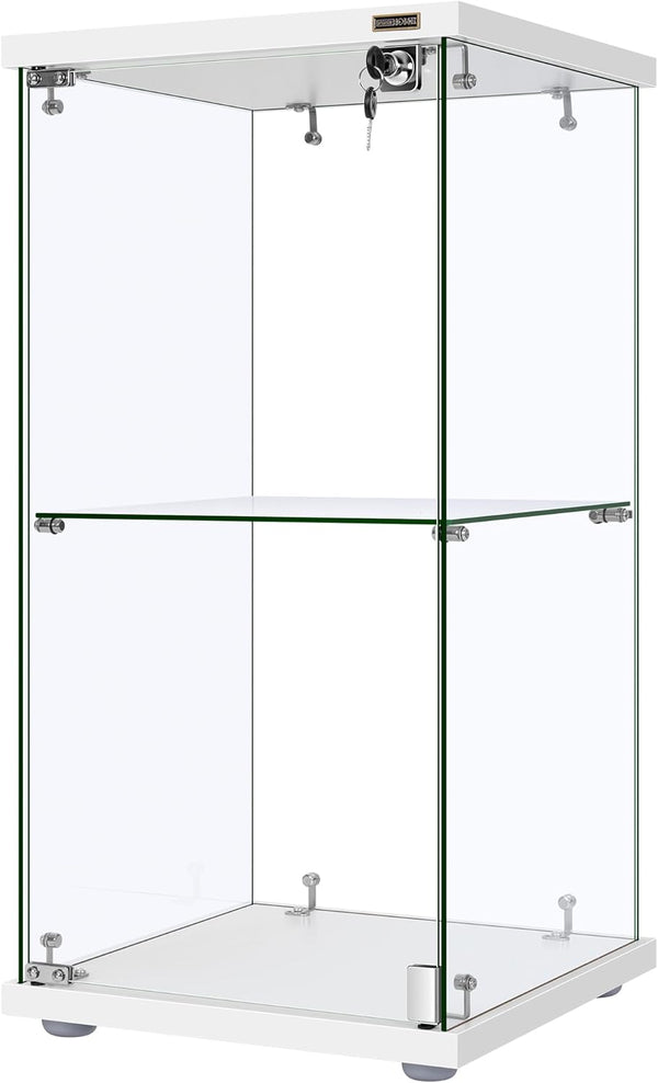 4 Layers 15.7''W x 15.7''D x 62.6''H Glass Display Cabinet Countertop Showcase with Lock, 5mm Tempered Glass 25mm MDF Base S7