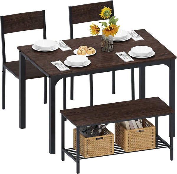 Dining Table and Chairs Dining Table Set with 2 Chairs and 1 Bench Bar Set Kitchen Table and Chairs for Dining Room Bistro Set，Pure White S7