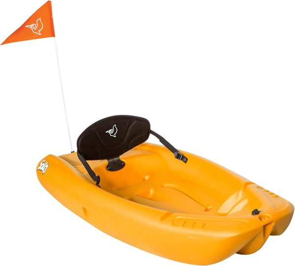 Pelican Solo EVO DLX - Kids Sit on top Kayak with Paddle and Decals - Mango - Twin Tunnel Hull with Swim up Deck - Lighweight & Durable U8