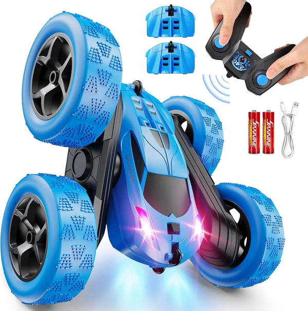 Children's version remote control car (suitable for children over 6 years old), RC car stunt toy, four-wheel drive, double-sided design, 360° rotating remote control, with headlights, is a birthday or Christmas gift for boys aged 6, 7, 8, 9, 10, 11, G2