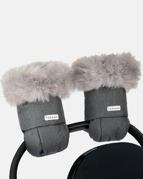 7AM Enfant Warmmuffs - Heather Grey Dark Faux Fur C4