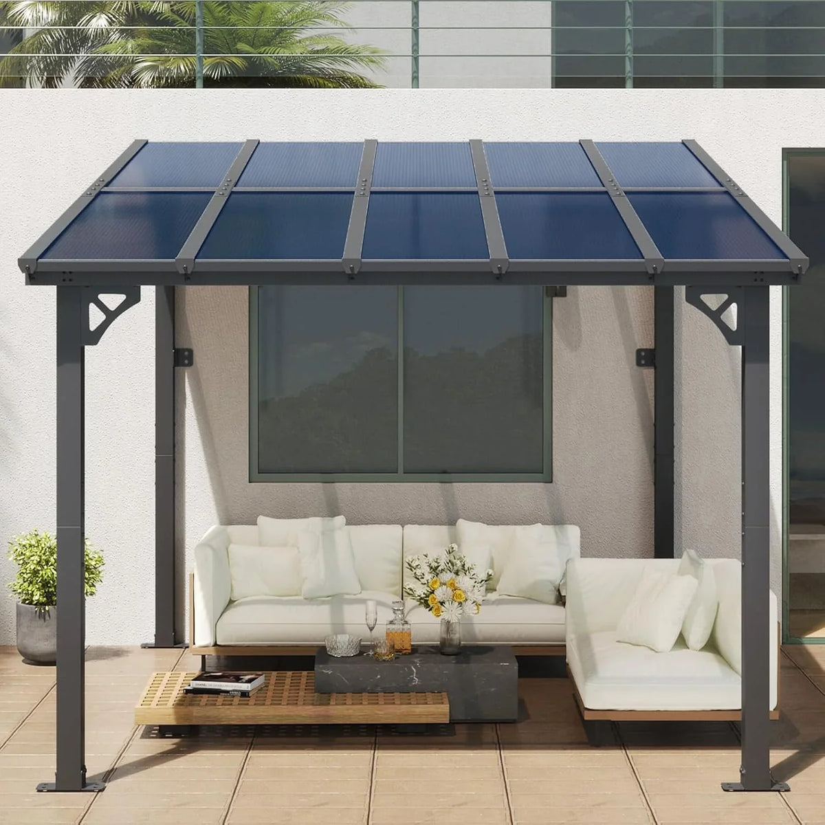 10' x 12' Gazebo for Patio, Gazebo Pergola with Sloped Roof, Large Wall-Mounted Heavy Duty Awnings, for Backyard, Deck, Patio