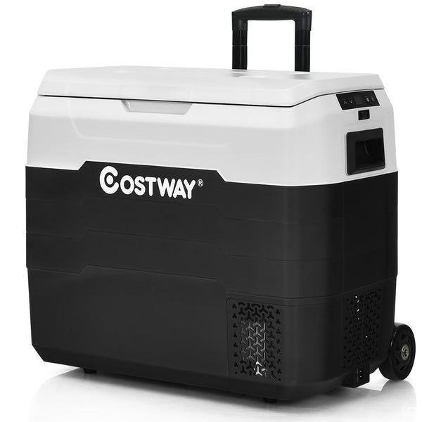 Costway 53 qt Wheeled Corded Electric Dual-Zone Portable Car Refrigerator, White Z4