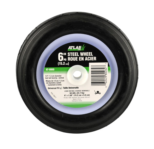 Atlas Steel Mower Wheel with Ball Bearings, 6-in V9