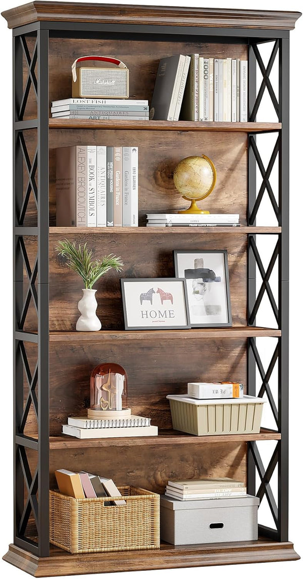 6-Tier Bookcase, 71 Inches Industrial Bookshelves, Floor Standing Display Storage Shelves Tall Bookcase for Home Office, Living Room W7