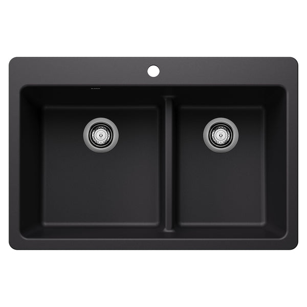 Blanco Dual Mount Kitchen Sink with Low Divide, Black, 33-in Z3