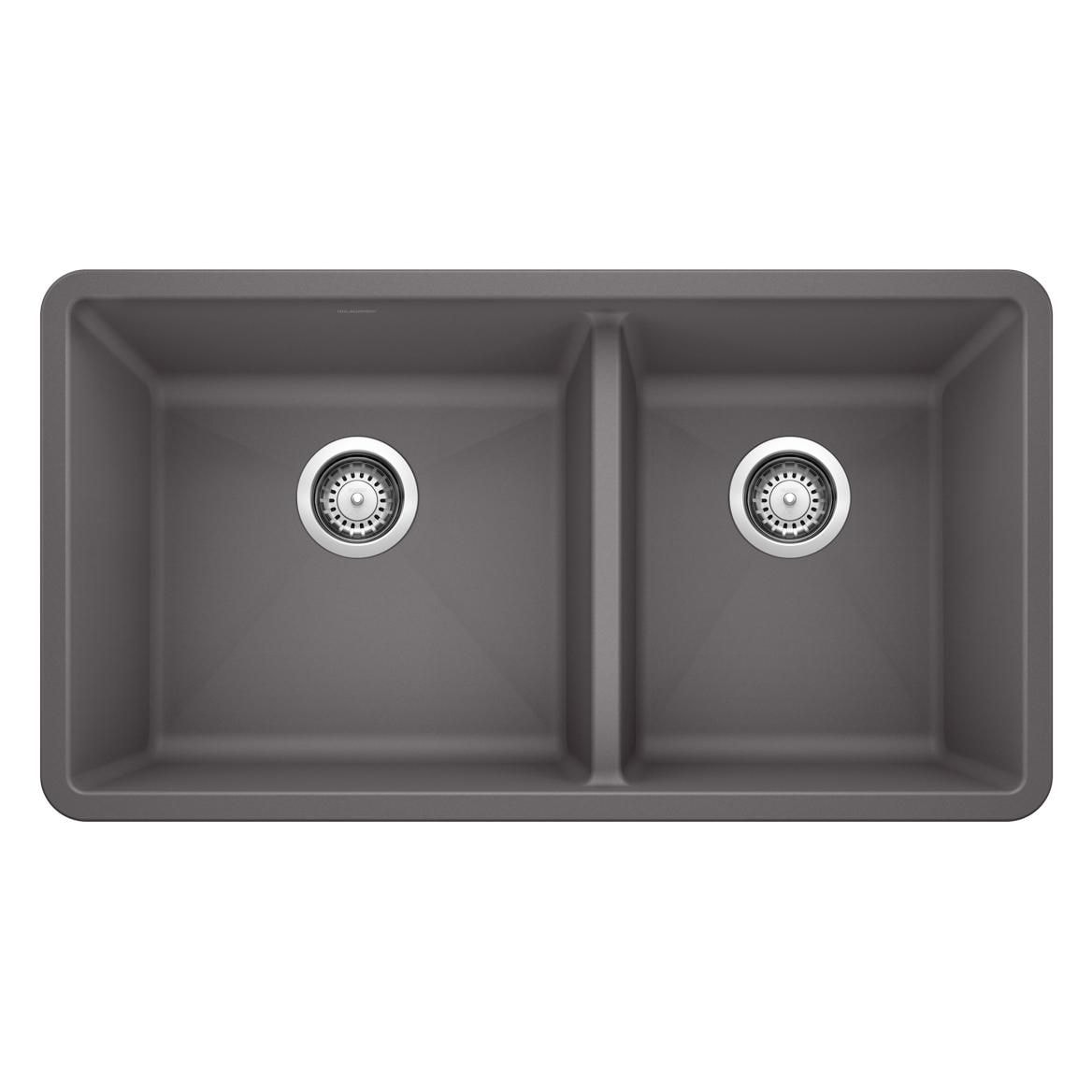 Blanco Precis SILGRANIT 33-in 60/40 Double Bowl Undermount Kitchen Sink, Cinder
