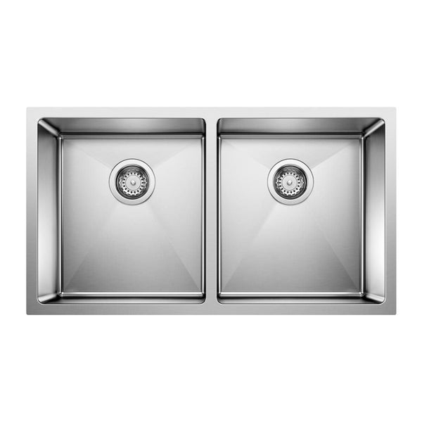 Blanco Quatrus R15 32-in 50/50 Double Bowl Undermount Stainless Steel Kitchen Sink D2