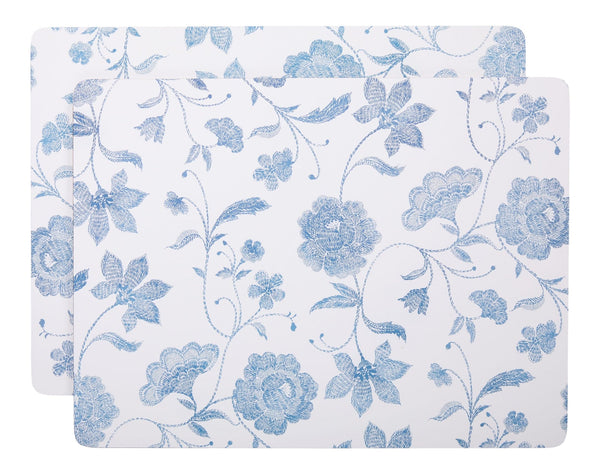 CANVAS Blue Floral Rectangle Cork Placemat Set, Multi-Coloured, 11-in x 15-in, 2-pk S3