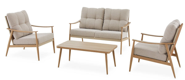 CANVAS Elmvale Outdoor Patio Conversation Set with Rattan Back and Tufted Cushions, Tan, 4-pc D5