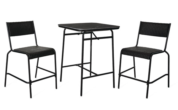 CANVAS Kensington Outdoor Patio High Dining Set with Stone Table Top, Black, 3-pc G2