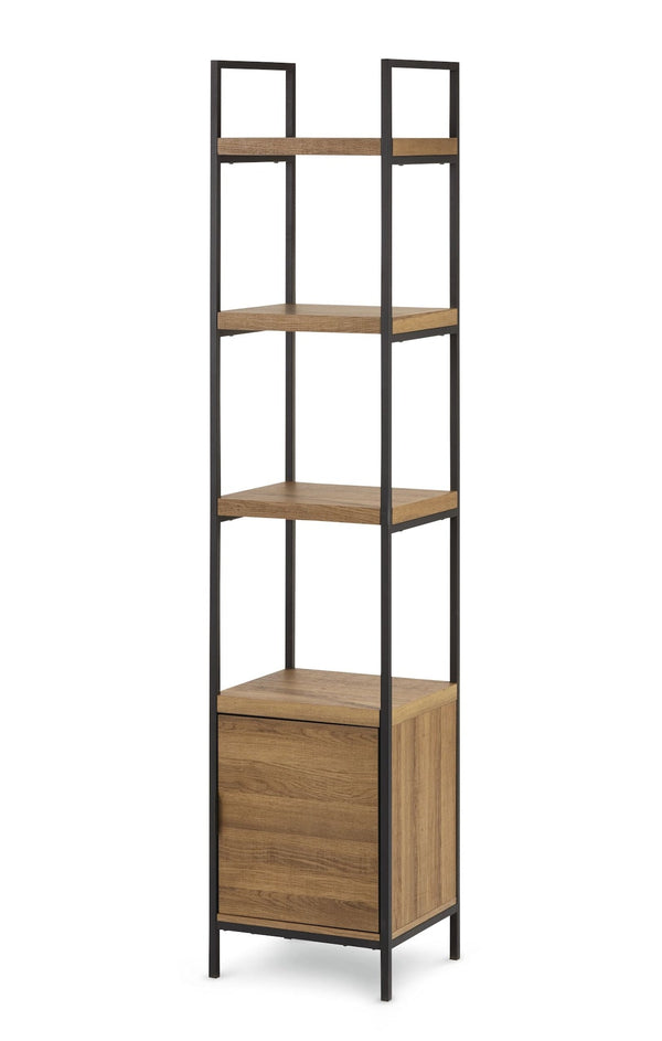 CANVAS Robson 4-Tier Metal Frame Narrow Bookcase With Storage Door, Oak Finish C4