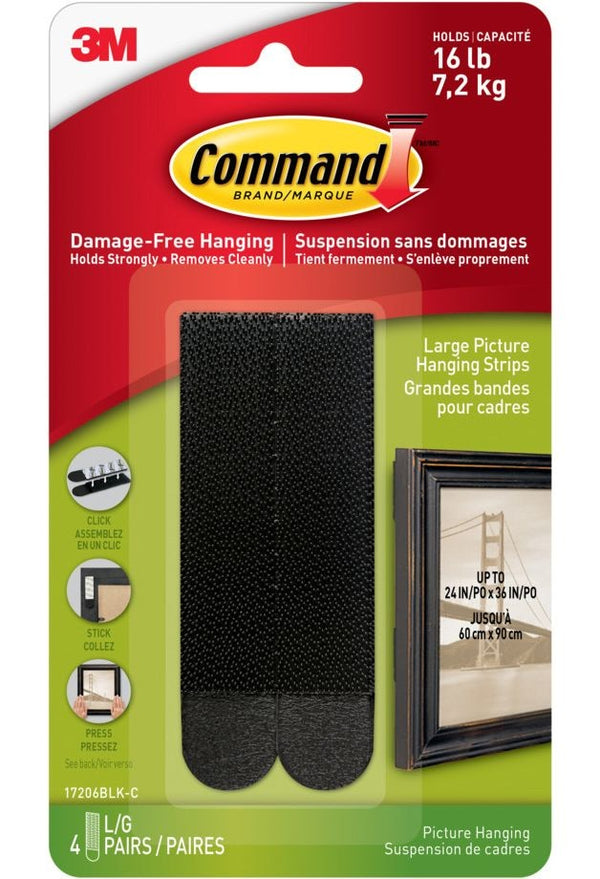 Command Large Adhesive Picture Hanging Strips, Black, 16-lbs, 4 Strips per Pack P0