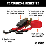 CURT 83002 16-ft Red Cargo Straps with S-Hooks (500-lb, 4-pk)