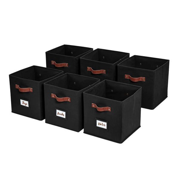 Decomomo Collapsible Storage Cube with Label, 11-in, 6-pk, Black M2