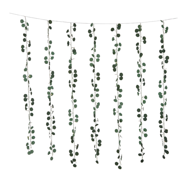 For Living Outdoor 12-Strand Warm White LED Curtain String Lights with Eucalyptus Leaves, 11.48-ft B2