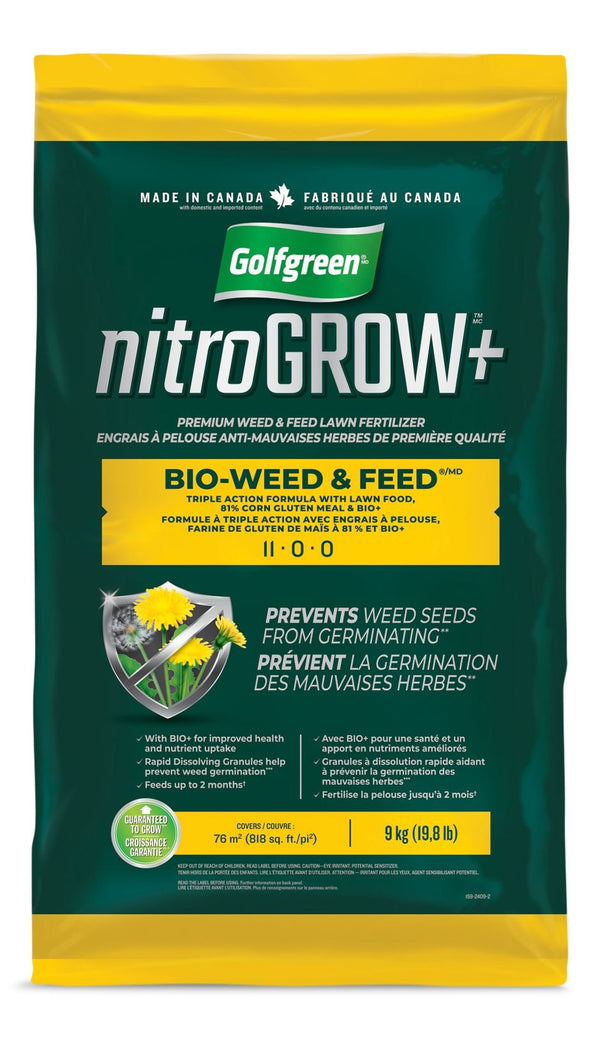 Golfgreen Nitrogrow+ Bio-Weed & Feed Lawn Fertilizer, 11-00-00, 9-kg P8