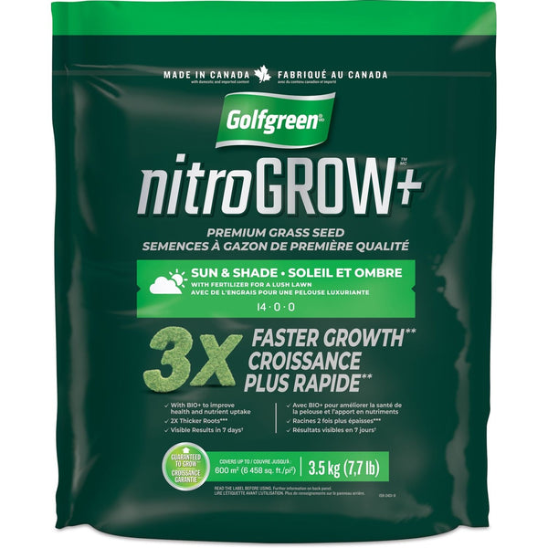 Golfgreen Nitrogrow+ Premium Nitrogen Enriched Sun and Shade Grass Seed with Fertilizer, 14-0-0, 3.5kg P9