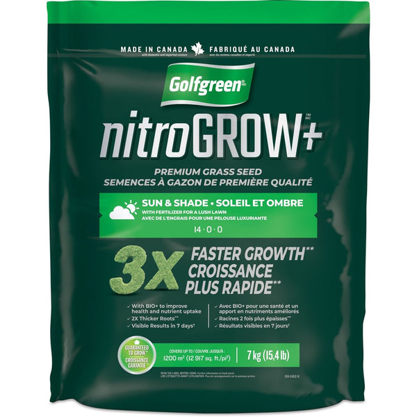 Golfgreen Nitrogrow+ Premium Nitrogen Enriched Sun and Shade Grass Seed with Fertilizer, 14-0-0, 7kg Z7