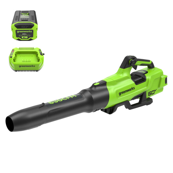 Greenworks 60V 630CFM 170MPH Leaf Blower 2.5Ah Battery 3A Charger W0
