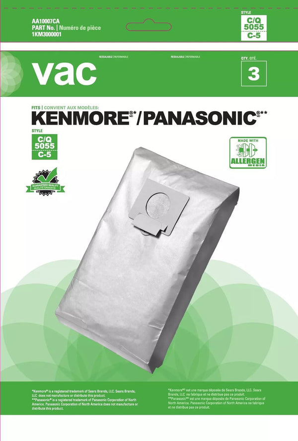 Kenmore 5055 & Panasonic C5 Replacement Vacuum Cleaner Bags, 3-pk P7