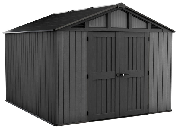 Keter Apex Resin 2-Door Outdoor Storage Shed with Full Length Skylight, Grey, 10-ft x 11.5-ft O5