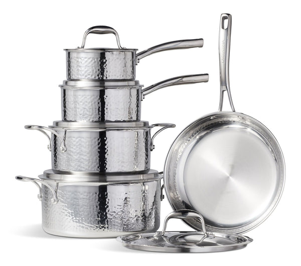 Lagostina 3-Ply Hammered Stainless Steel Cookware Set, 10-pc J2
