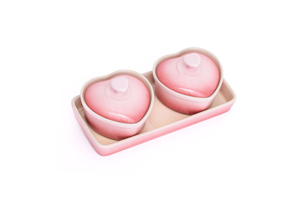 Lagostina Stoneware Heart Cocottes and Tray, Gradient Rose, 5-pc Y6