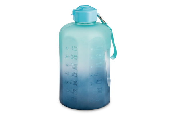 Manna Motivational Water Bottle, 3.7 L, Jumbo-Size, Ombre Blue, with Leakproof Lid C5