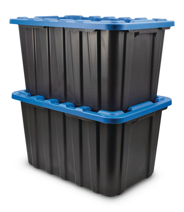 Mastercraft Heavy Duty Plastic Storage Box Container, 102-L, Black, 2-pk I5