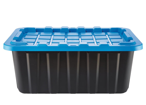 Mastercraft Heavy Duty Stackable Storage Box with Lid, 70-L, Black/Blue L2