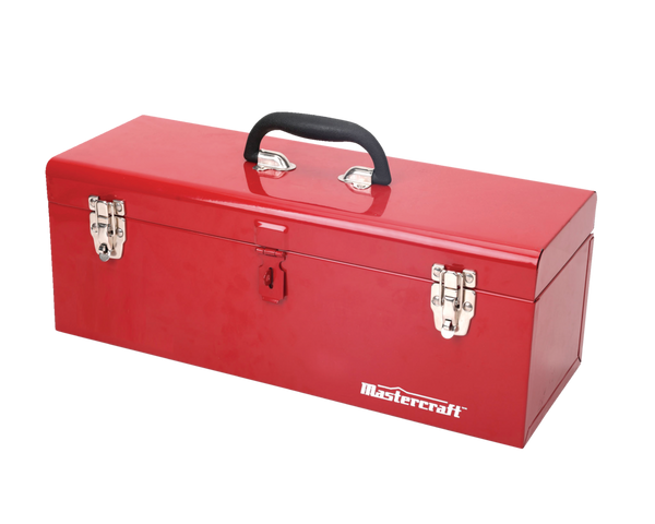 Mastercraft Portable Metal Hip Roof Tool Box with Removable Tray, 19-in, Red D9