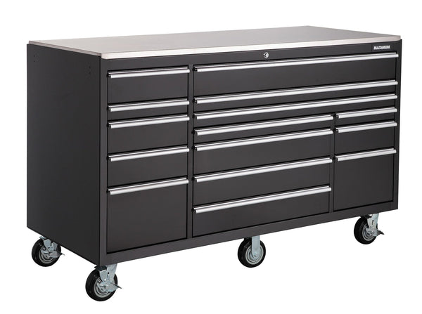 MAXIMUM Rolling Tools Storage Cabinet with 15 Drawers, Black, 72-in x 30-in J8
