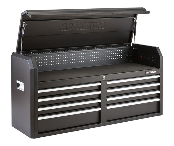 MAXIMUM Tool Storage Chest, Built-In Power Bar with USB, 8-Drawer, 56-in, Matte Black U2
