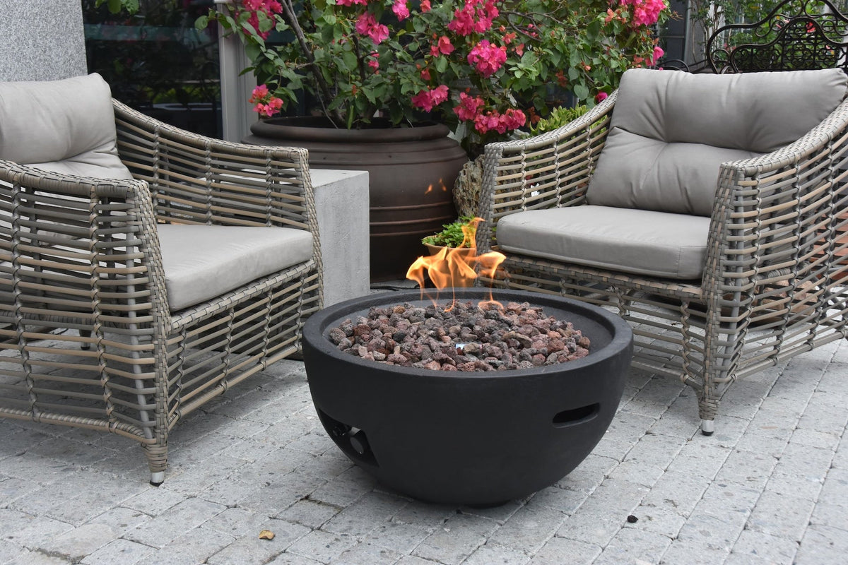 Modeno Jefferson Outdoor Gas-Fueled Fire Bowl with PVC Cover, 40,000 BTUs, 26 x 26 x 13-in