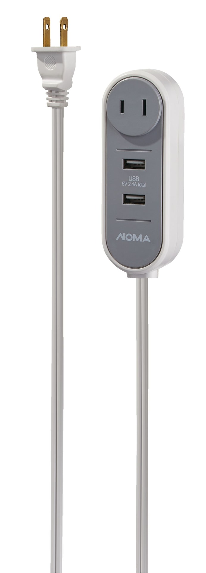 NOMA 6-ft 6-in 16/2 Extension Cord with 2 USB Outlets, Travel design, White