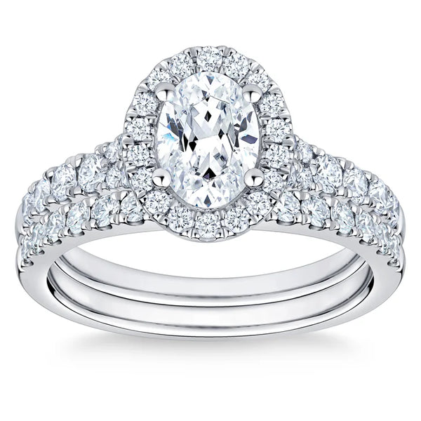 Oval Cut and Round Brilliant Diamond Halo Wedding Set (1.85 ctw) K1
