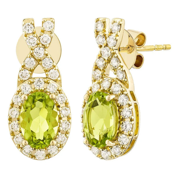 Oval Shaped Peridot and Diamond Earrings (0.30 ctw) C1