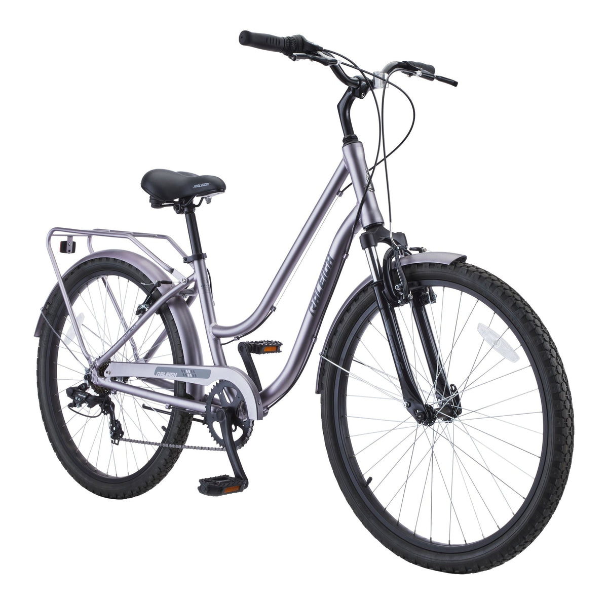Raleigh Campus Comfort Bike, Alloy V-brakes, 26-in, Silver