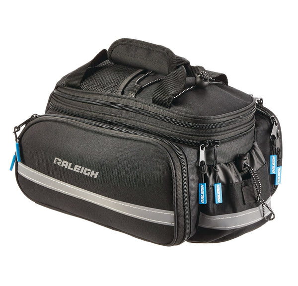 Raleigh Expandable Rack Top Bike Bag withRemovable Carry Strap & Reflective Strip, Black Z9