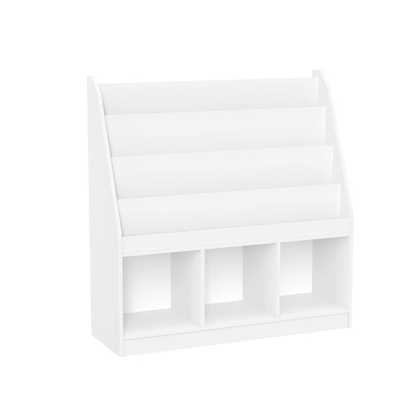 RiverRidge Home Kids' Playroom Bookrack with 3 Toy Organizer Cubbies & 4 Book Shelves, White X0