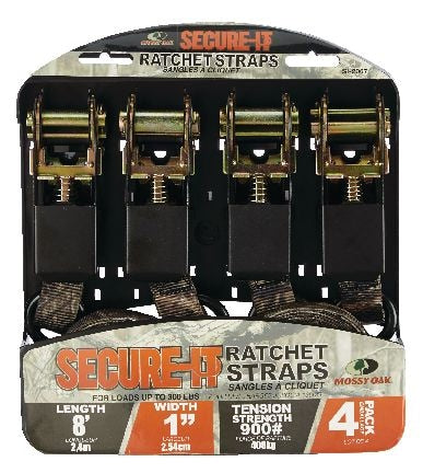 RPS Ratchet Tie-Down Straps, 1-in x 8-ft (2.54 cm x 2.4 m), 4-pk O3