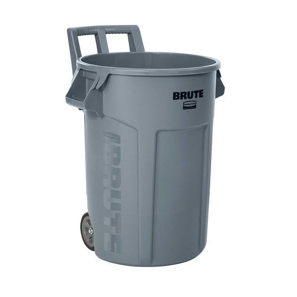 Rubbermaid Commercial Wheeled Brute Circular Outdoor Garbage Can, Grey, 121-L N0